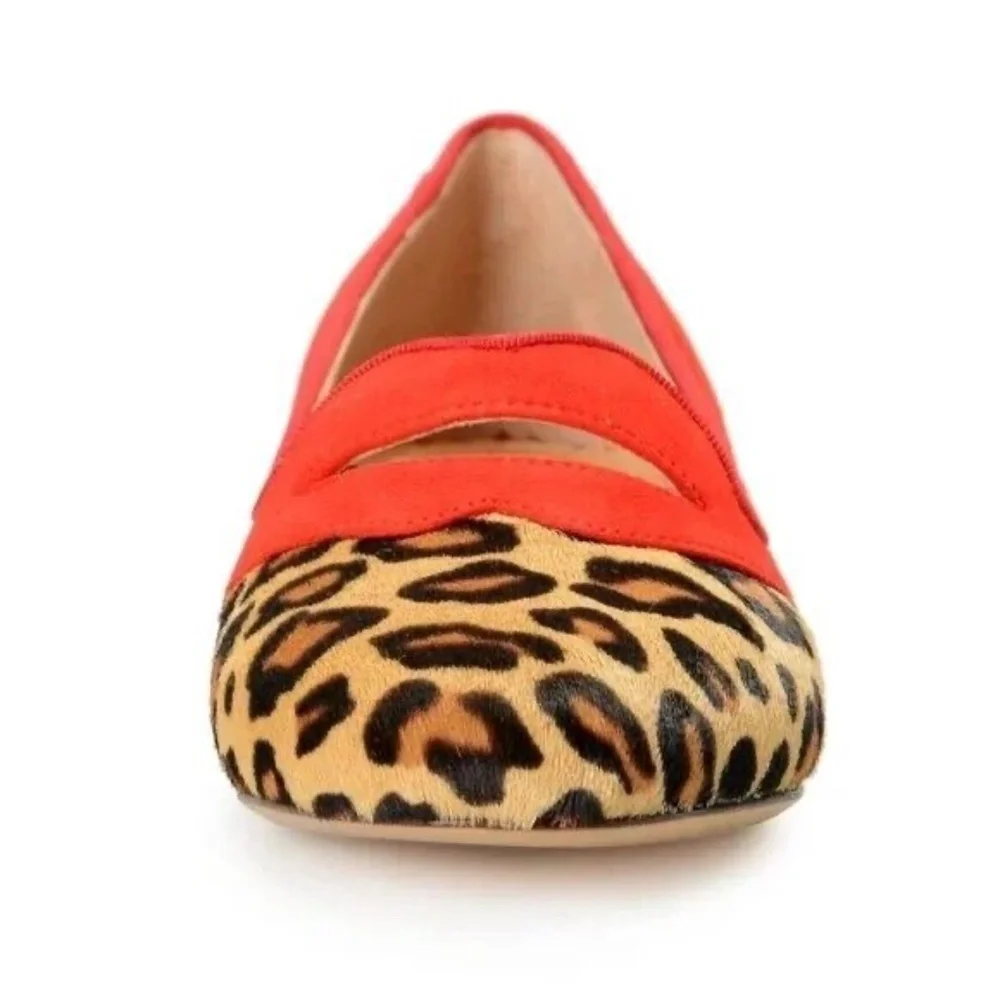 Charlotte Olympia Girls Red Pony Hair Leather Ballet Flats Leopard US11